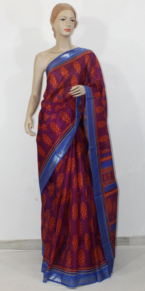 Magenta-Blue Exclusive Art Silk Saree with Blouse