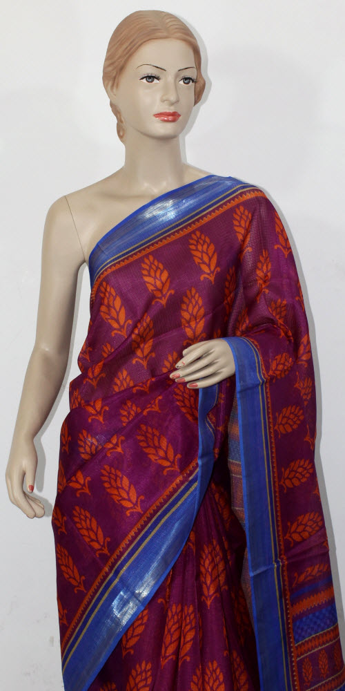Magenta-Blue Exclusive Art Silk Saree with Blouse