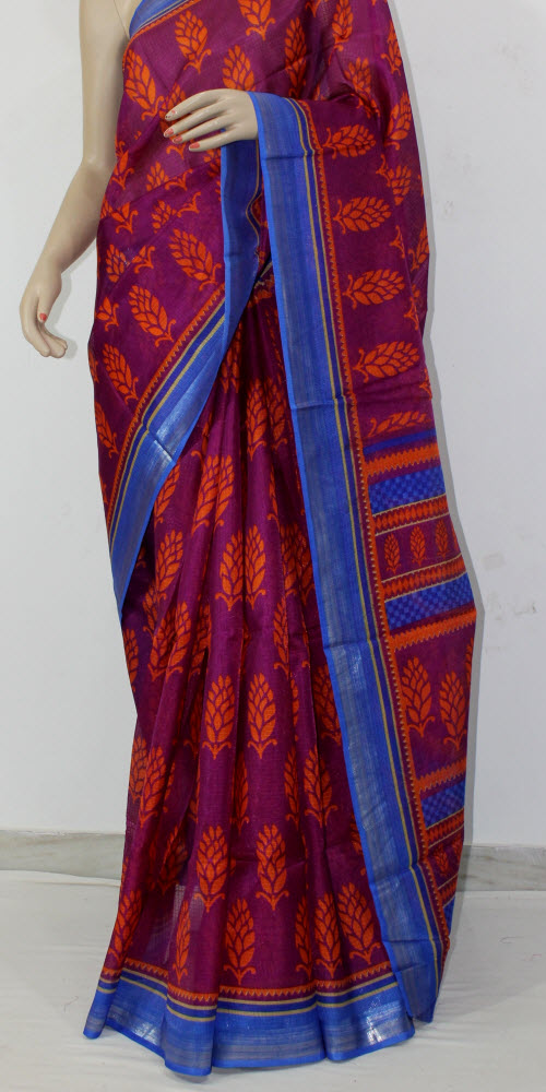 Magenta-Blue Exclusive Art Silk Saree with Blouse
