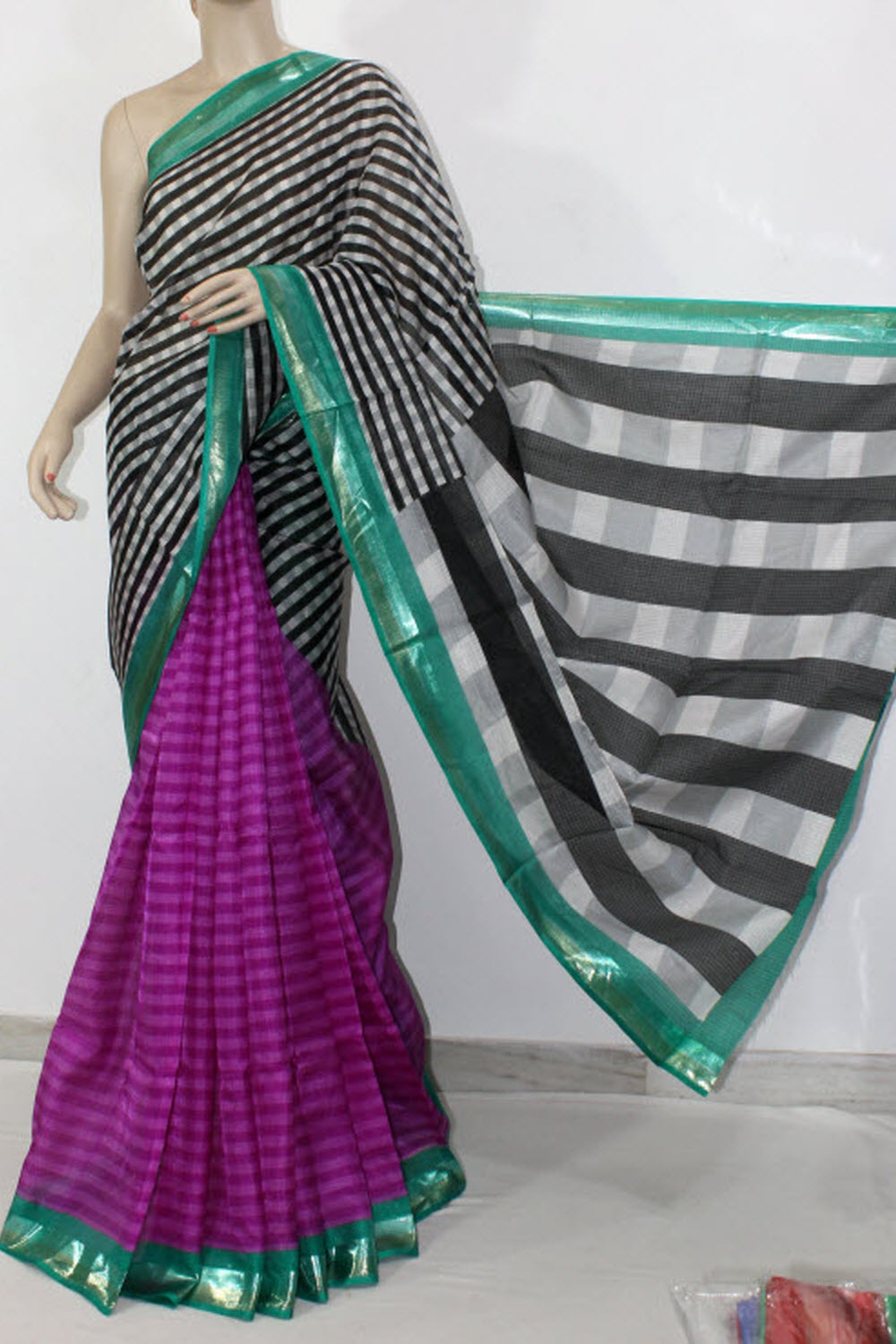 Magenta-Black Exclusive Art Silk Saree with Blouse