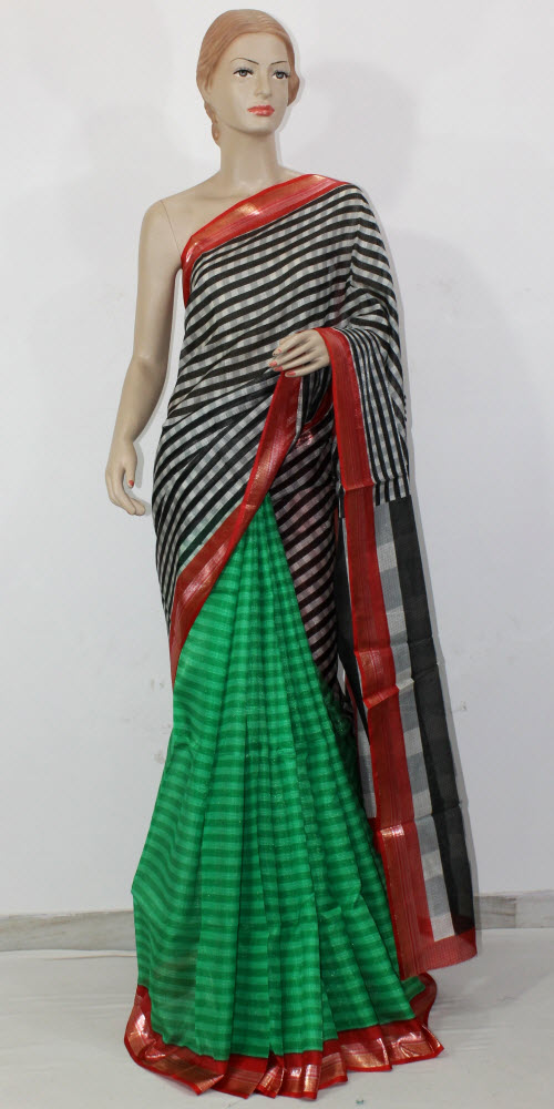 Green-Black Exclusive Art Silk Saree with Blouse