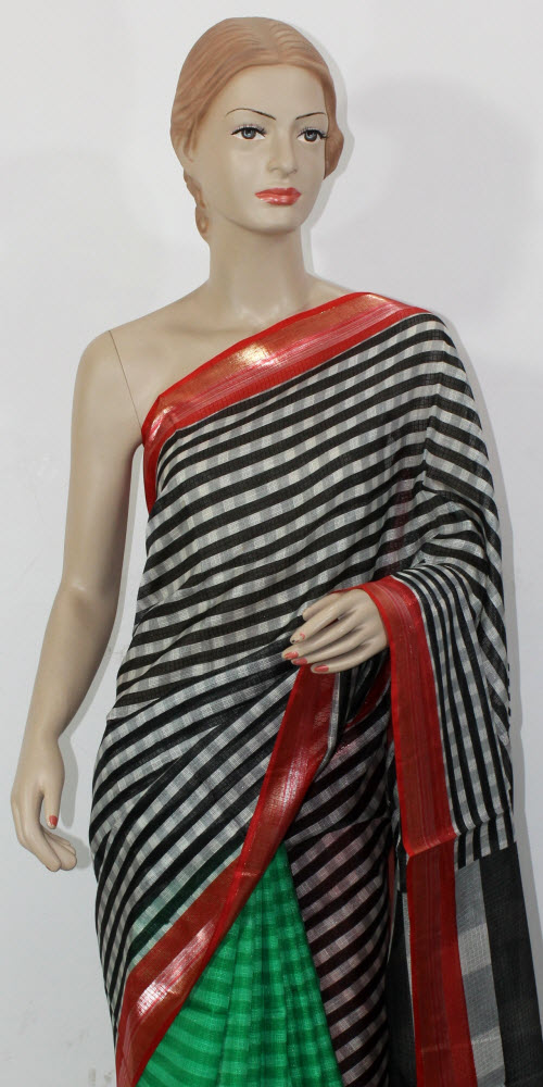 Green-Black Exclusive Art Silk Saree with Blouse