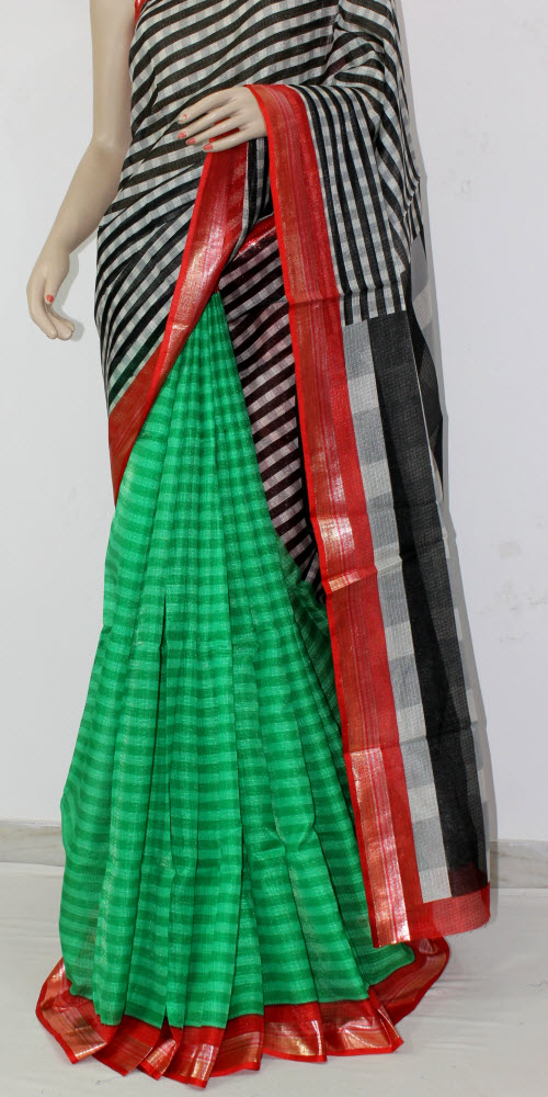 Green-Black Exclusive Art Silk Saree with Blouse