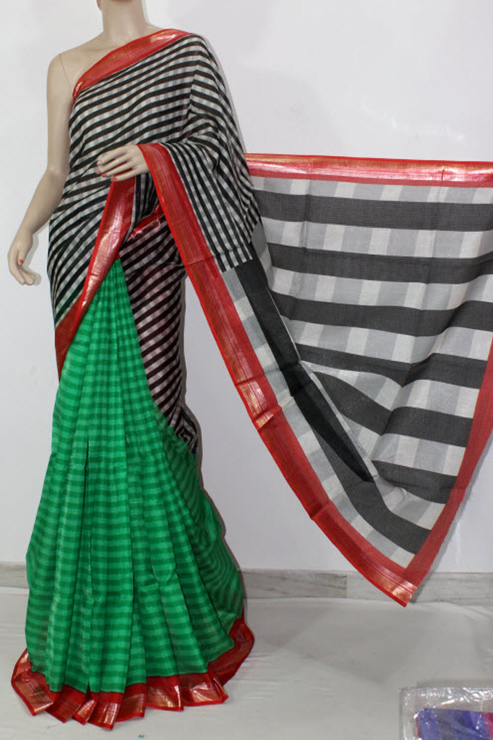 Green-Black Exclusive Art Silk Saree with Blouse