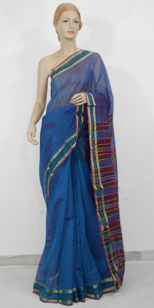 Blue-Maroon Exclusive Synthetic Saree with Blouse