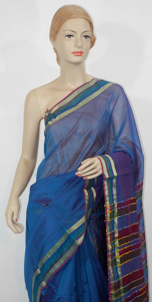 Blue-Maroon Exclusive Synthetic Saree with Blouse