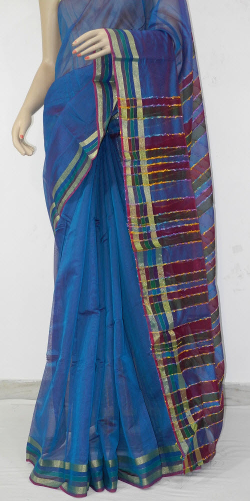 Blue-Maroon Exclusive Synthetic Saree with Blouse