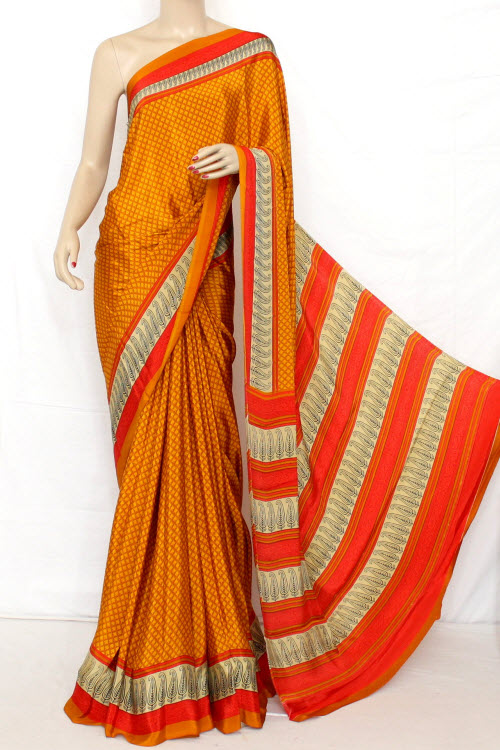 Orange Crepe Silk Saree with Blouse