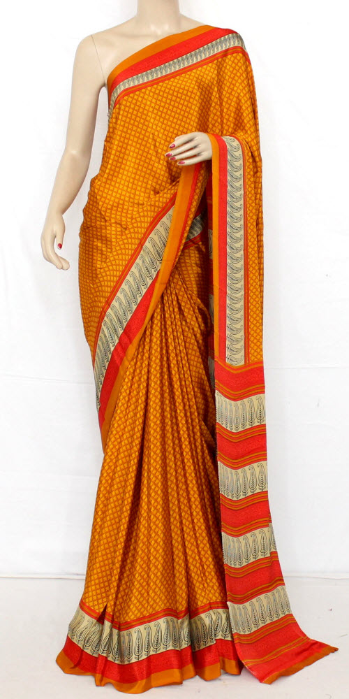 Orange Crepe Silk Saree with Blouse