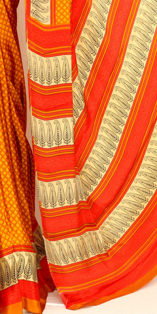 Orange Crepe Silk Saree with Blouse