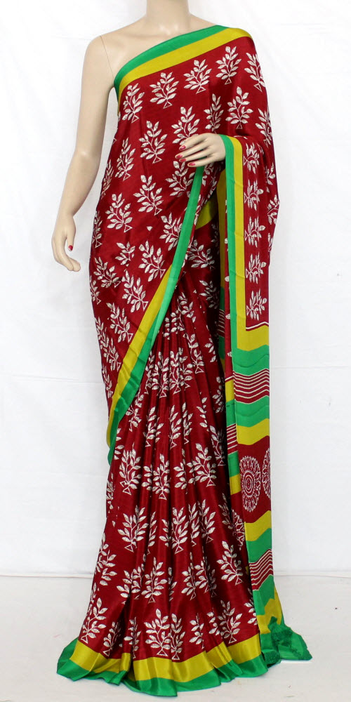 Maroon Crepe Silk Saree with Contrast Blouse