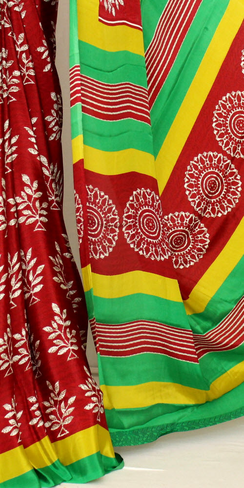 Maroon Crepe Silk Saree with Contrast Blouse