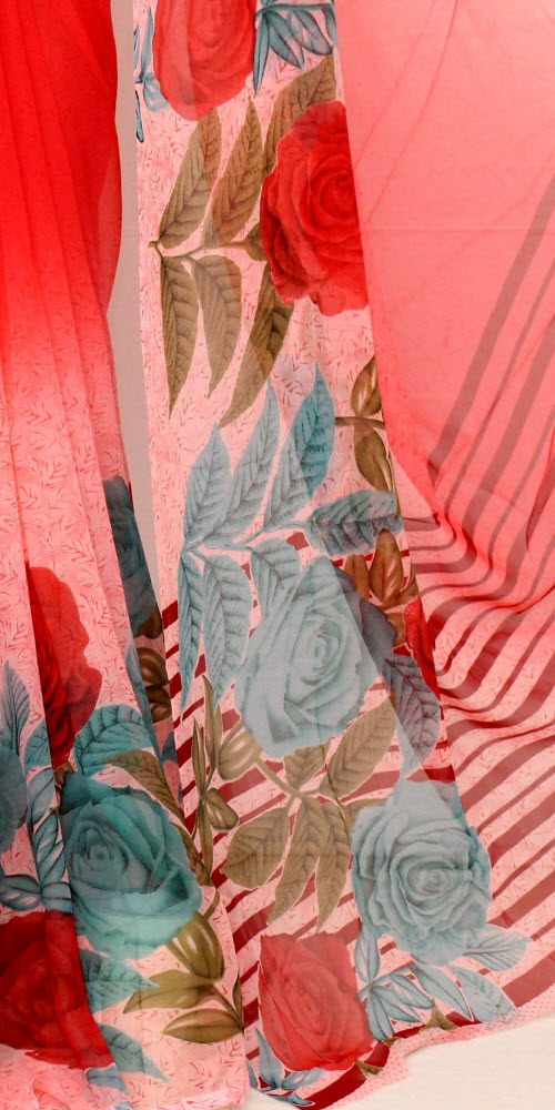 Red-Pink Mal-Mal Georgette Saree with Blouse