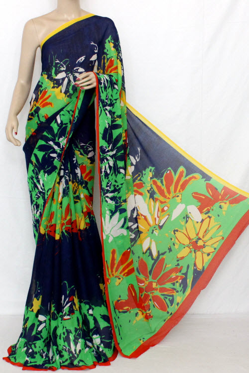 Navy Blue-Green Georgette Saree with Blouse