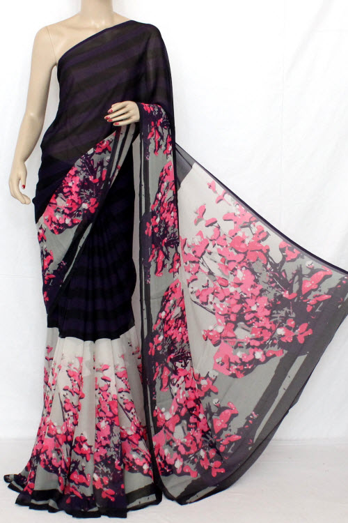 Black-Off White Georgette Saree with Blouse