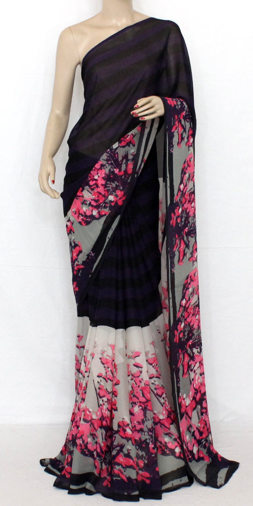 Black-Off White Georgette Saree with Blouse