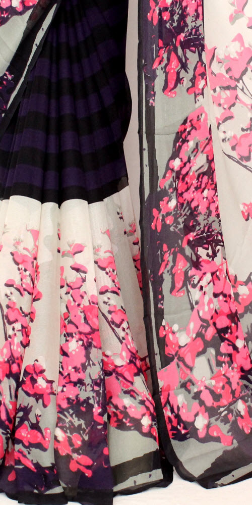 Black-Off White Georgette Saree with Blouse