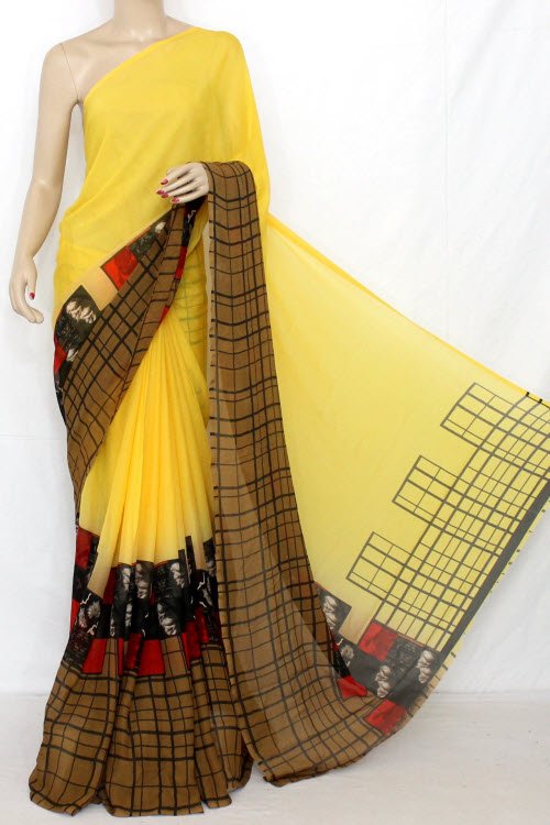 Yellow-Brown Georgette Saree with Blouse