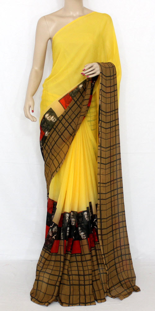 Yellow-Brown Georgette Saree with Blouse
