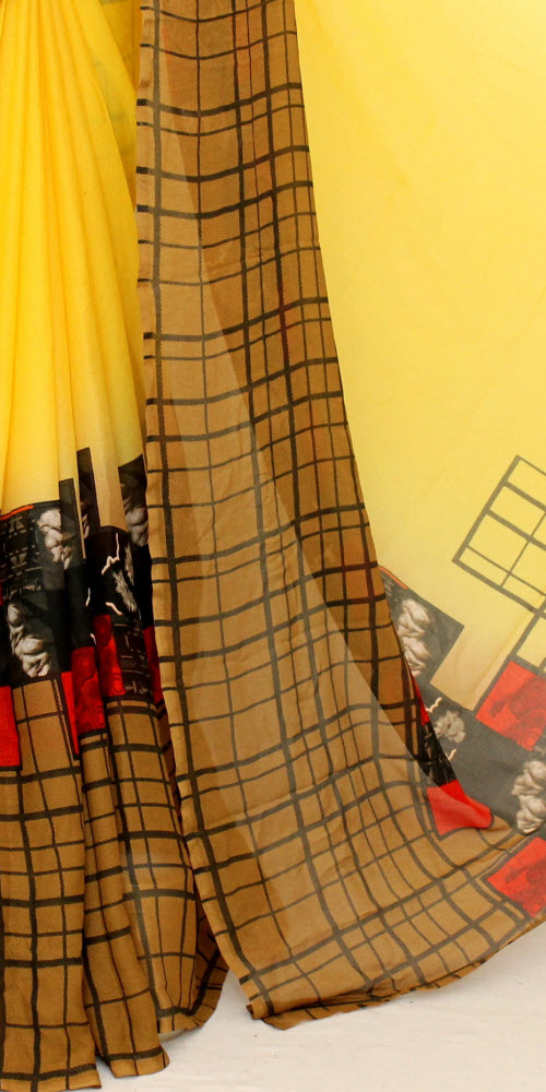 Yellow-Brown Georgette Saree with Blouse