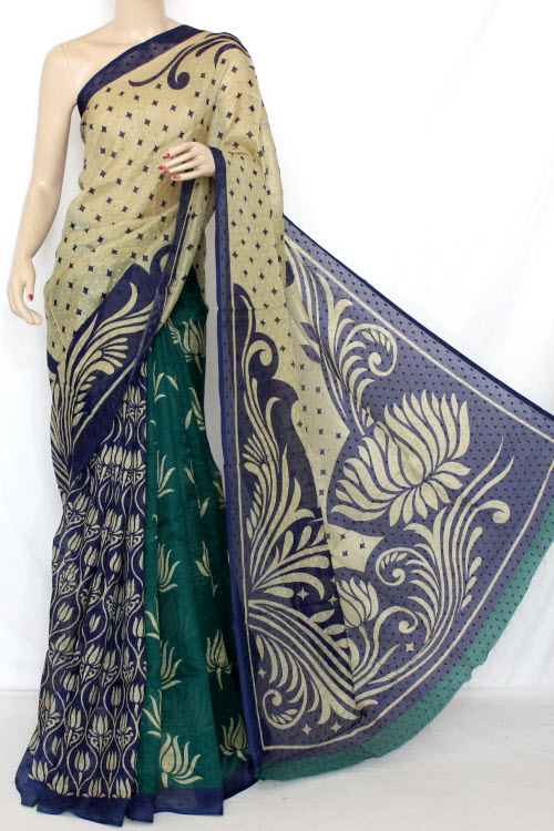 Navy Blue-Sea Green Georgette Saree with Blouse