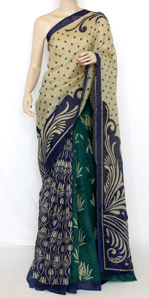 Navy Blue-Sea Green Georgette Saree with Blouse