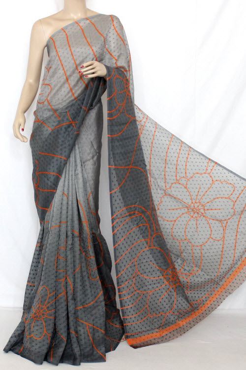 Grey Exclusive Manipuri Check Art Silk Saree with Blouse