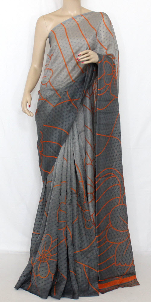Grey Exclusive Manipuri Check Art Silk Saree with Blouse
