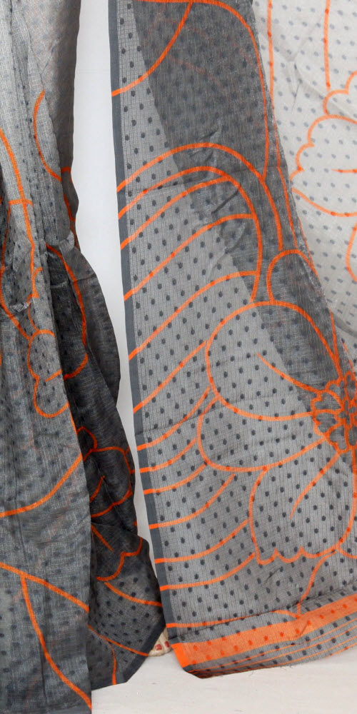 Grey Exclusive Manipuri Check Art Silk Saree with Blouse