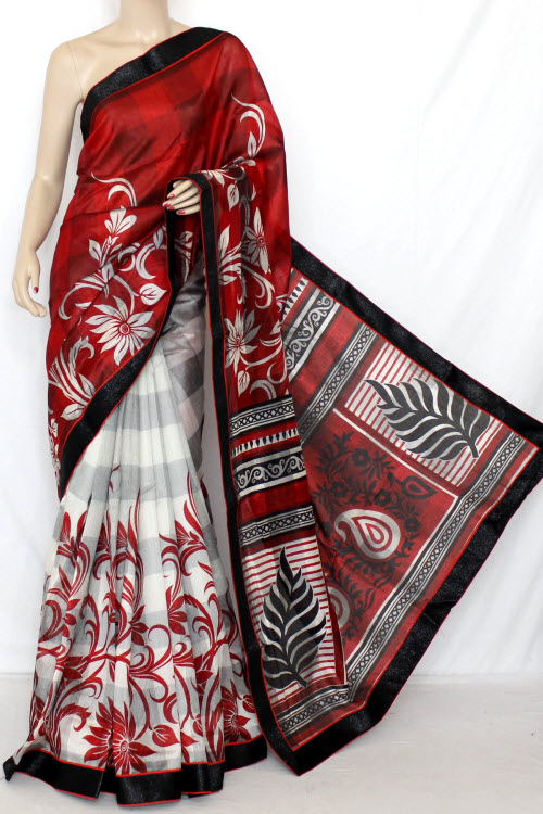 Red-White Georgette Saree with Blouse