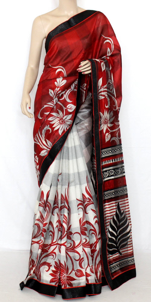 Red-White Georgette Saree with Blouse