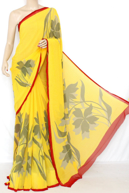 Yellow-Grey Georgette Saree with Blouse