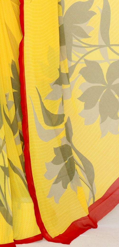 Yellow-Grey Georgette Saree with Blouse