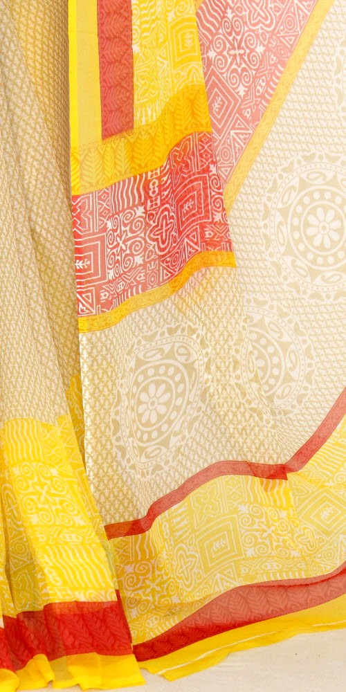 Yellow-Red Wrinkle Free Georgette Saree with Blouse