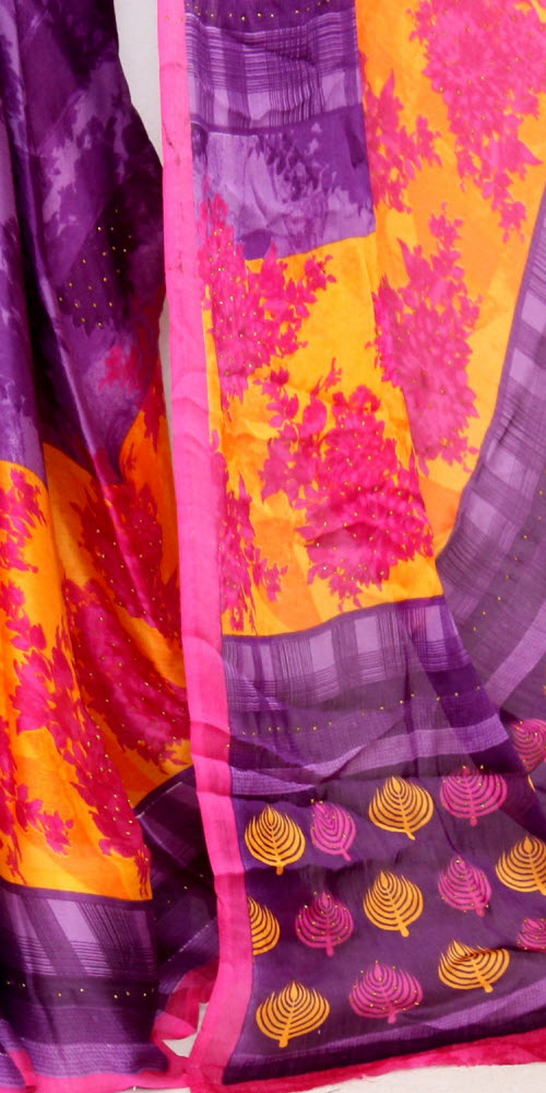Purple-Pink Wrinkle Free Georgette Saree with Blouse