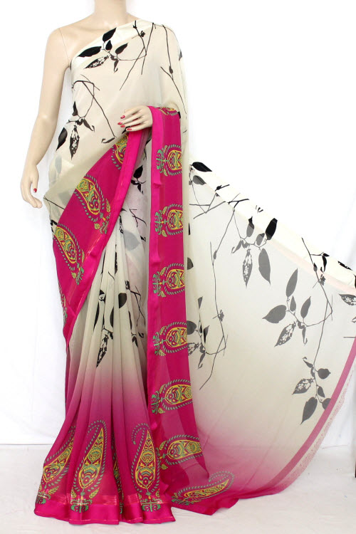 Pink-Beige Wrinkle Free Georgette Saree with Blouse