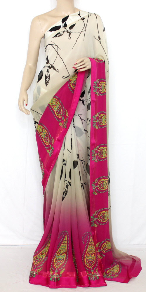 Pink-Beige Wrinkle Free Georgette Saree with Blouse