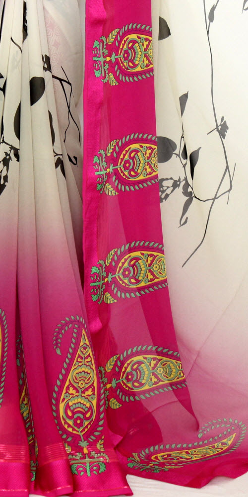 Pink-Beige Wrinkle Free Georgette Saree with Blouse