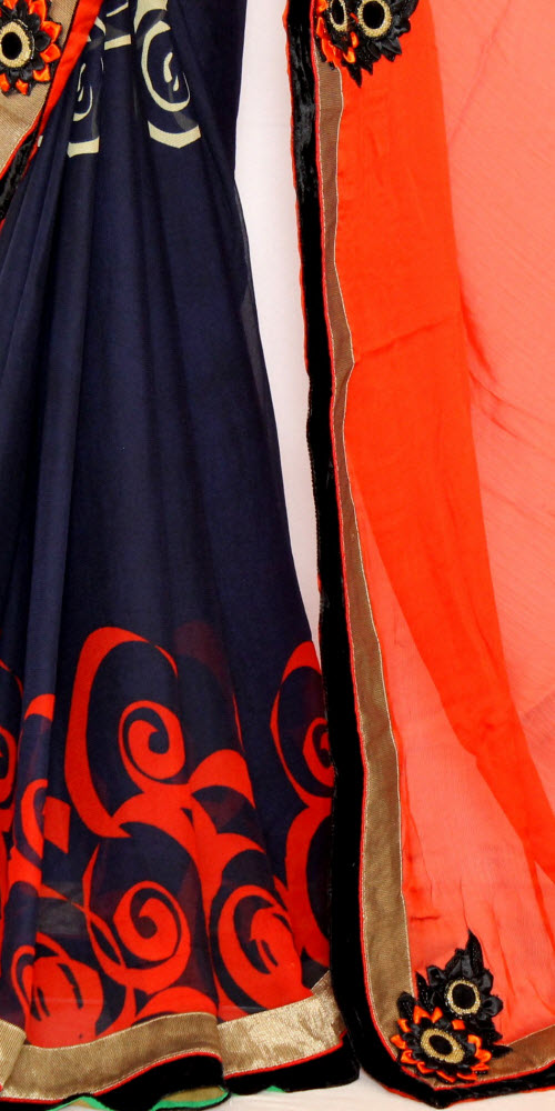 Orange-Grey Art Silk Saree with Blouse