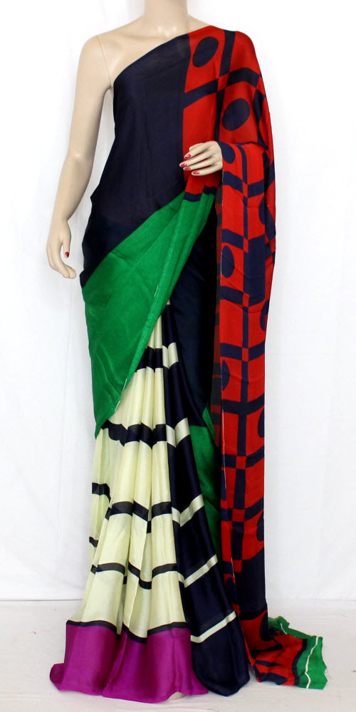 Red-Black Crepe Art Silk Saree with Blouse