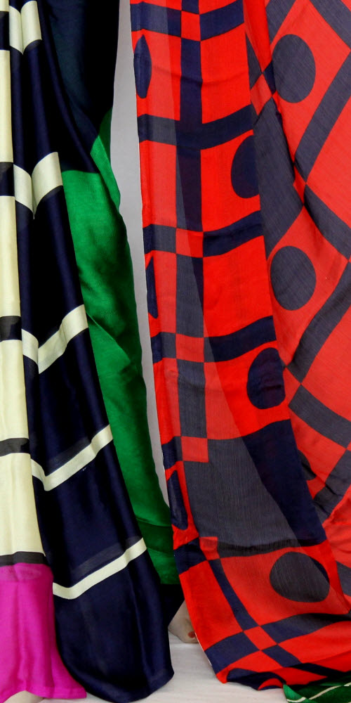 Red-Black Crepe Art Silk Saree with Blouse