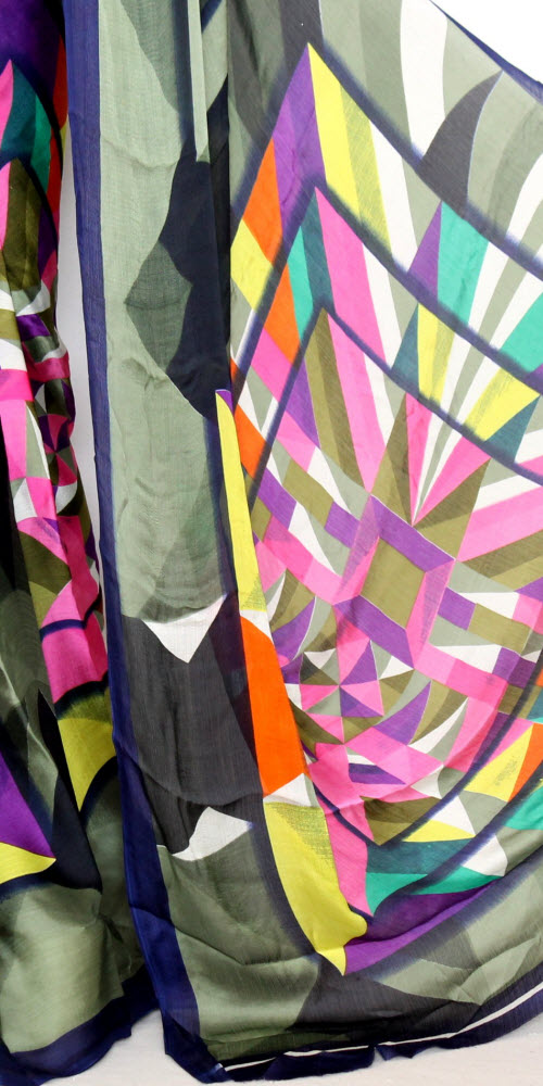 Pink-Grey Crepe Art Silk Saree with Blouse