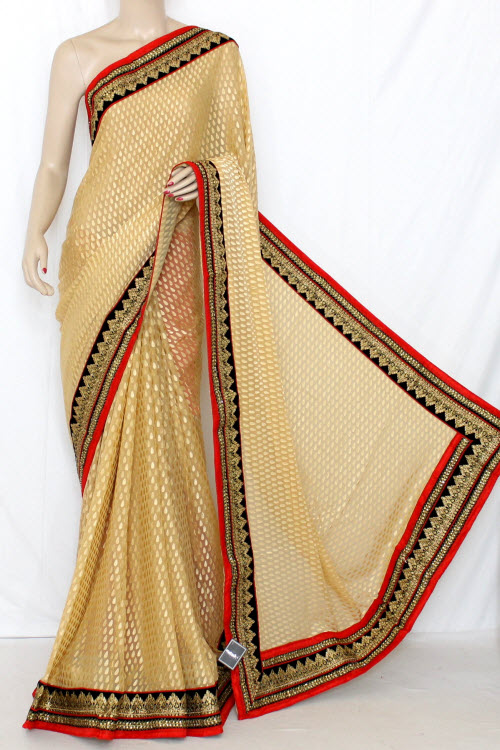 Beige-Orange Brasso Art Silk Saree with Blouse