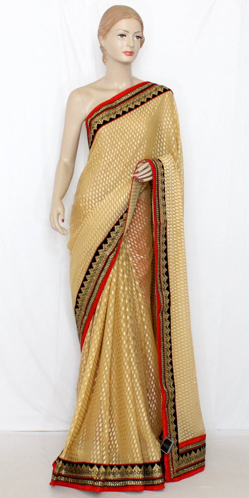 Beige-Orange Brasso Art Silk Saree with Blouse