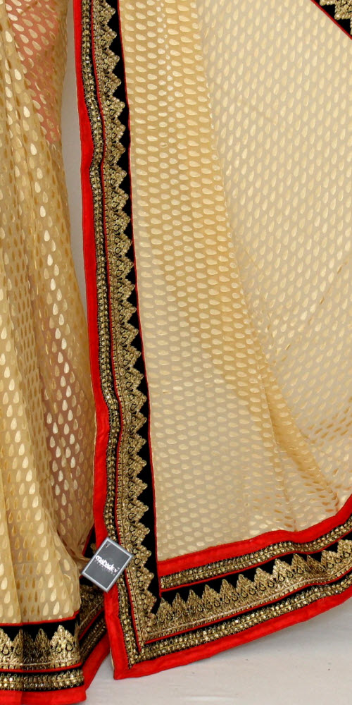 Beige-Orange Brasso Art Silk Saree with Blouse