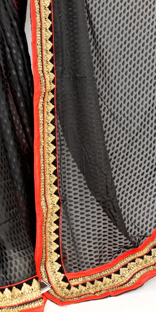 Black-Orange Brasso Art Silk Saree with Blouse