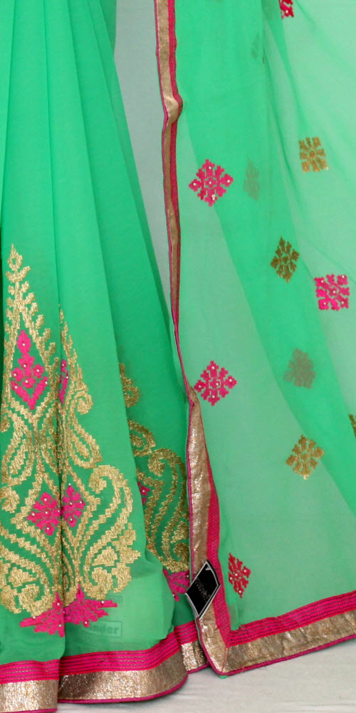 Parrot Green Embroidered Art Silk Saree with Blouse