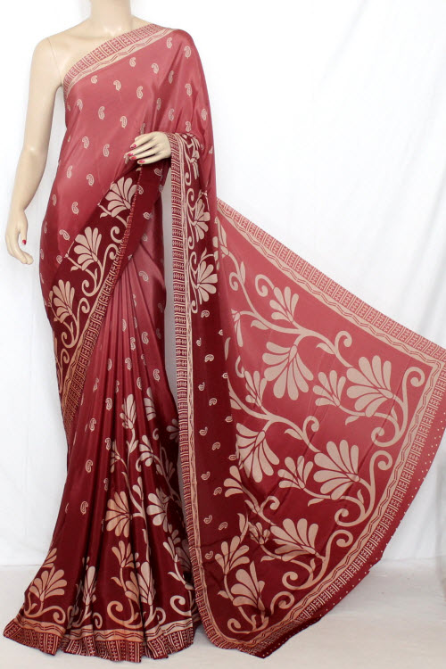Maroon Printed Art Silk Saree with Blouse