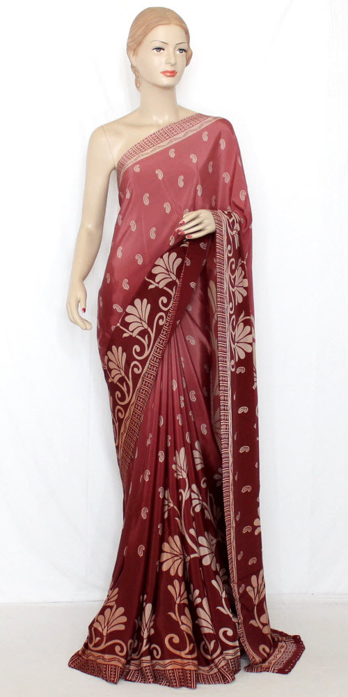 Maroon Printed Art Silk Saree with Blouse