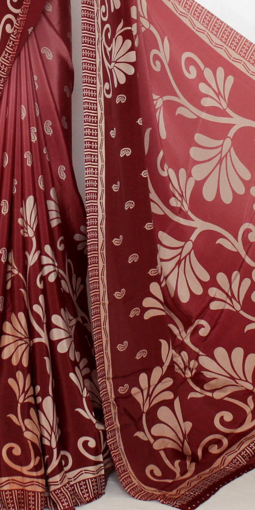 Maroon Printed Art Silk Saree with Blouse